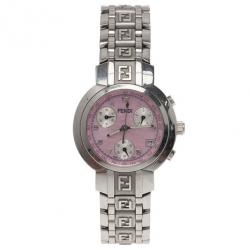 Pre Owned Fendi Pink Stainless Steel Zucca Women's Wristwatch 32MM