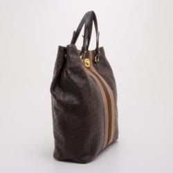 Pre Owned Furla Brown Ostrich Embossed Appaloose Vertical Shopper Tote