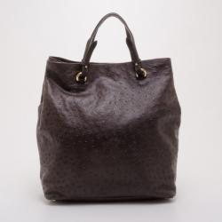 Pre Owned Furla Brown Ostrich Embossed Appaloose Vertical Shopper Tote