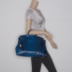 Pre Owned Furla Blue Crocodile Embossed Large Piper Satchel