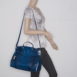 Pre Owned Furla Blue Crocodile Embossed Large Piper Satchel