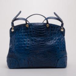 Pre Owned Furla Blue Crocodile Embossed Large Piper Satchel