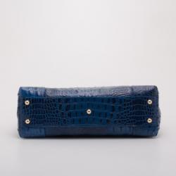 Pre Owned Furla Blue Crocodile Embossed Large Piper Satchel