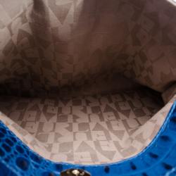 Pre Owned Furla Blue Crocodile Embossed Large Piper Satchel