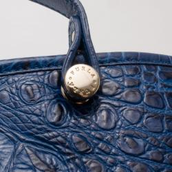 Pre Owned Furla Blue Crocodile Embossed Large Piper Satchel
