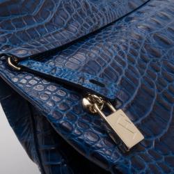 Pre Owned Furla Blue Crocodile Embossed Large Piper Satchel