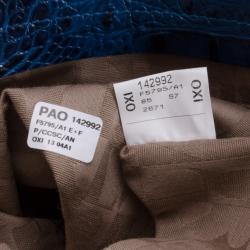 Pre Owned Furla Blue Crocodile Embossed Large Piper Satchel