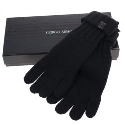 Pre Owned Giorgio Armani Black Cashmere Gloves M