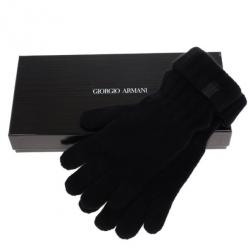 Pre Owned Giorgio Armani Black Knit Gloves Size S