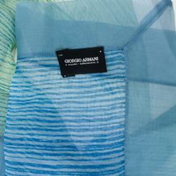 Pre Owned Giorgio Armani Blue & Green Silk Scarf