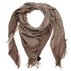 Pre Owned Gucci Beige GG Cotton and Silk Square Scarf