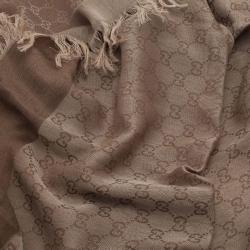 Pre Owned Gucci Beige GG Cotton and Silk Square Scarf