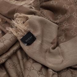 Pre Owned Gucci Beige GG Cotton and Silk Square Scarf