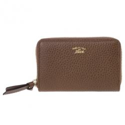 Pre Owned Gucci Brown Leather Swing Card Case