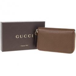 Pre Owned Gucci Brown Leather Swing Card Case