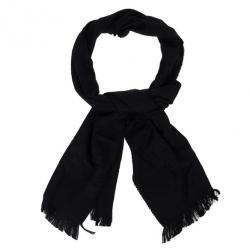 Pre Owned Gucci Black GG Pattern Wool &amp; Silk Scarf