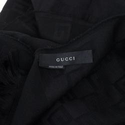 Pre Owned Gucci Black GG Pattern Wool &amp; Silk Scarf