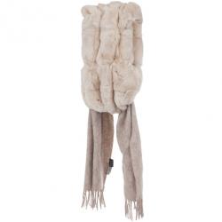 Pre Owned Gucci Beige Rabbit Fur & GG Pattern Cashmere Scarf