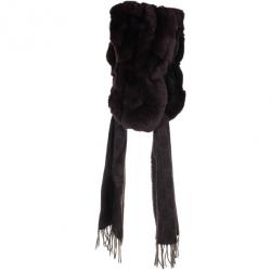 مملوكة مسبقًا Gucci Brown Rabbit Fur & GG Pattern Cashmere Scarf