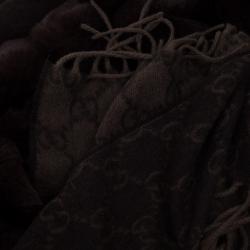 مملوكة مسبقًا Gucci Brown Rabbit Fur & GG Pattern Cashmere Scarf