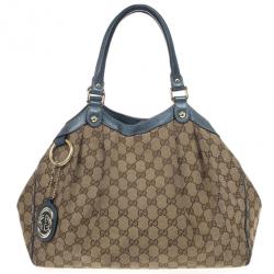 Pre Owned Gucci Monogram Metallic Blue Trim Sukey Hobo