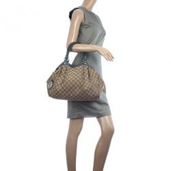 Pre Owned Gucci Monogram Metallic Blue Trim Sukey Hobo