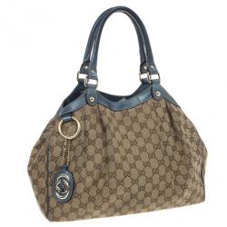 Pre Owned Gucci Monogram Metallic Blue Trim Sukey Hobo