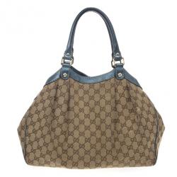 Pre Owned Gucci Monogram Metallic Blue Trim Sukey Hobo