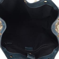 Pre Owned Gucci Monogram Metallic Blue Trim Sukey Hobo