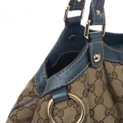 Pre Owned Gucci Monogram Metallic Blue Trim Sukey Hobo