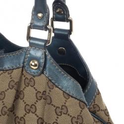 Pre Owned Gucci Monogram Metallic Blue Trim Sukey Hobo