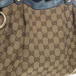 Pre Owned Gucci Monogram Metallic Blue Trim Sukey Hobo