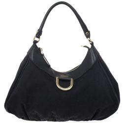 Pre Owned Gucci Black GG Canvas Gold D Ring Hobo Bag