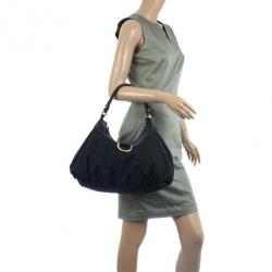 Pre Owned Gucci Black GG Canvas Gold D Ring Hobo Bag