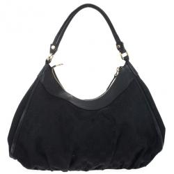 Pre Owned Gucci Black GG Canvas Gold D Ring Hobo Bag