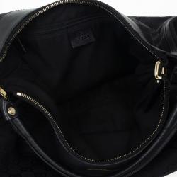 Pre Owned Gucci Black GG Canvas Gold D Ring Hobo Bag