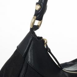 Pre Owned Gucci Black GG Canvas Gold D Ring Hobo Bag