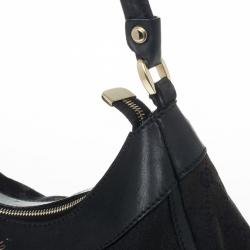 Pre Owned Gucci Black GG Canvas Gold D Ring Hobo Bag
