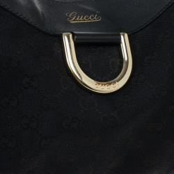 Pre Owned Gucci Black GG Canvas Gold D Ring Hobo Bag