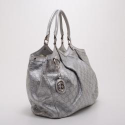 Pre Owned Gucci Silver Guccissima Medium Sukey Tote
