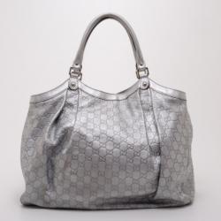 Pre Owned Gucci Silver Guccissima Medium Sukey Tote