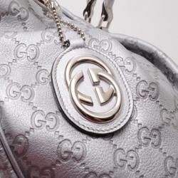Pre Owned Gucci Silver Guccissima Medium Sukey Tote