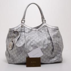Pre Owned Gucci Silver Guccissima Medium Sukey Tote
