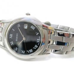 Gucci Wristwatch SS Black Silver Mens 5500M 