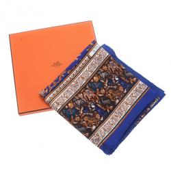 Pre Owned Hermes Blue Chasse En Inde Square Scarf