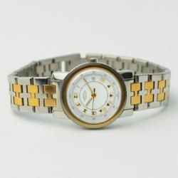 Pre Owned Hermes 18K Gold SS White Ladies Wristwatch