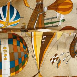 Pre Owned Hermes Brown 'Les Folies Du Ciel' Silk Square Scarf 