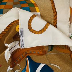 Pre Owned Hermes Brown 'Les Folies Du Ciel' Silk Square Scarf 