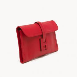 Pre Owned Hermes Jige Clutch Red Box Calf