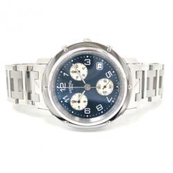 Hermes Clipper Chronograph SS Blue Mens Wristwatch